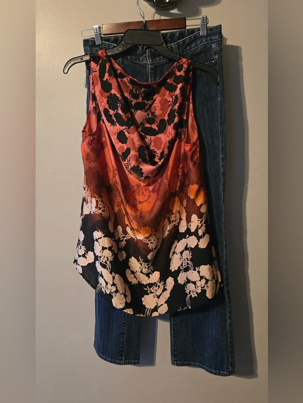 LIMITED Floral Satin Cowl Neck Tank Top Pink Orange Black Large